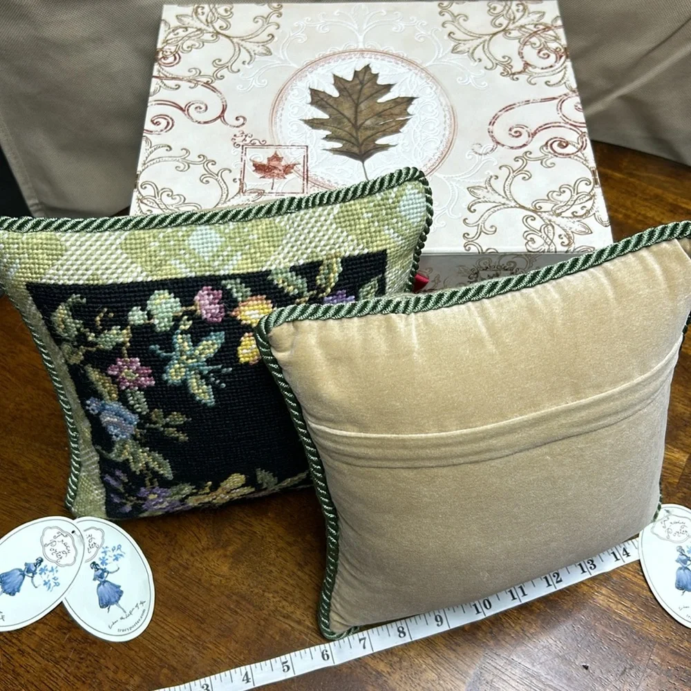 Grannycore accent pillows 11”x11” NWT embroidered butterflies floral print nwt
